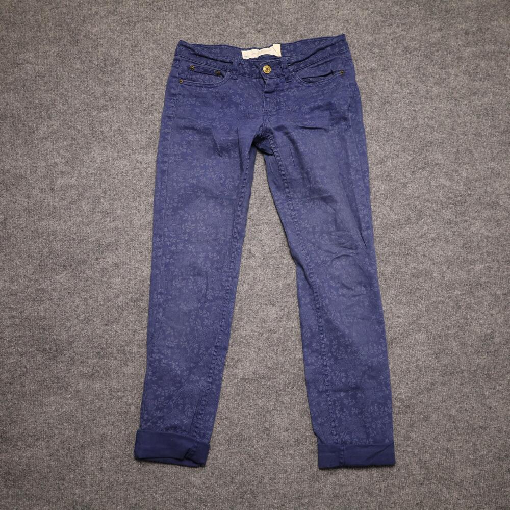 H&M Pants Womens 6 Blue Floral Twill Slim Chino Ankle Cuffed Stretch Casual